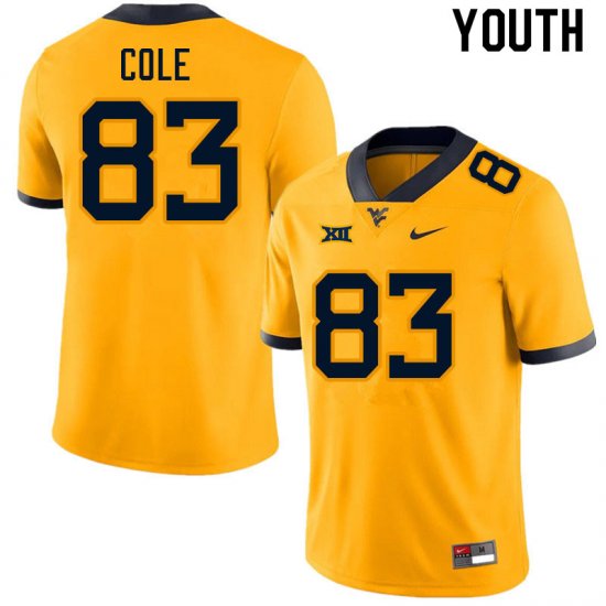 Youth West Virginia Mountaineers NCAA #83 CJ Cole Gold Authentic Nike Stitched College Football Jersey LC15C54NJ